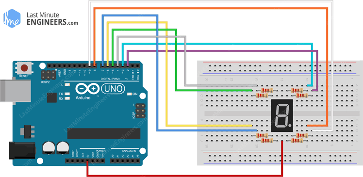 Arduino Wiring Fritzing Connections with Common Anode Seven Segment Display
