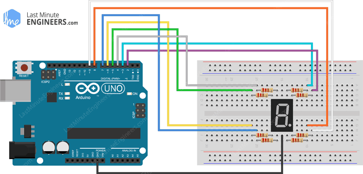 Arduino Wiring Fritzing Connections with Common Cathode Seven Segment Display