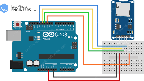 Arduino Wiring Fritzing Connections with Micro SD TF Card Module