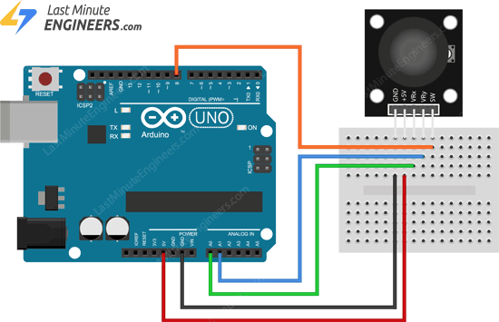 Arduino Wiring Fritzing Connections with PS2 2-axis Joystick Module