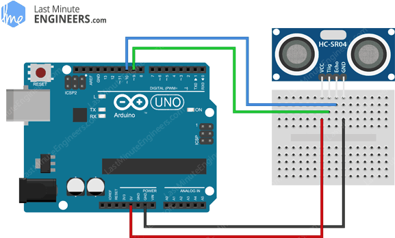 Arduino Wiring Fritzing Normal Mode Connections with HC-SR04 Ultrasonic Sensor