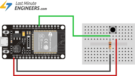 Connecting Button to ESP32 for ext0 External Wakeup Source