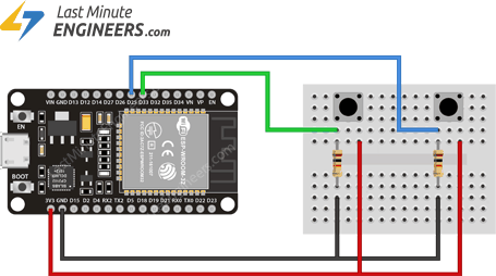 Connecting Multiple Buttons to ESP32 for ext1 External Wakeup Source