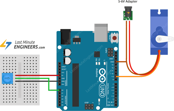 connecting servo motor to arduino uno for potentiometer control