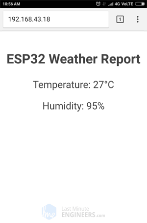 Display DHT11 DHT22 AM2302 Temperature Humidity on ESP32 Web Server - Without CSS