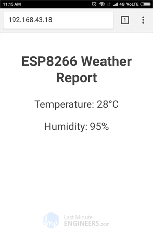 Display DHT11 DHT22 AM2302 Temperature Humidity on ESP8266 Web Server - Without CSS