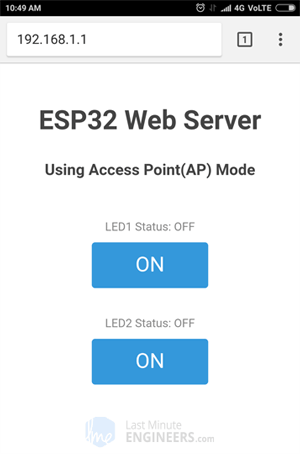 ESP32 Web Server Access Point Mode - Web Page