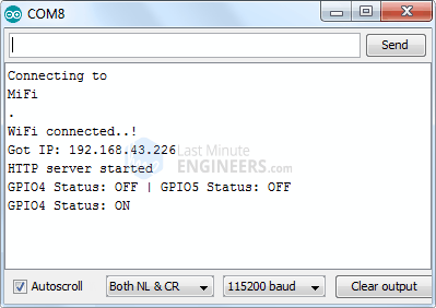ESP32 Web Server Station Mode Serial Monitor Output - LED Control