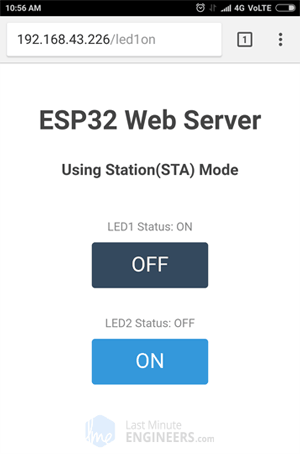 ESP32 Web Server Station Mode Web Page - LED Control