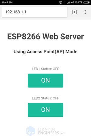 ESP8266 NodeMCU Web Server Access Point Mode - Web Page