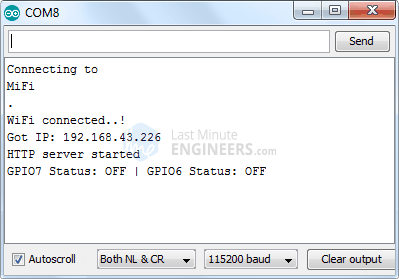 ESP8266 NodeMCU Web Server Station Mode Serial Monitor Output - Webpage Accessed