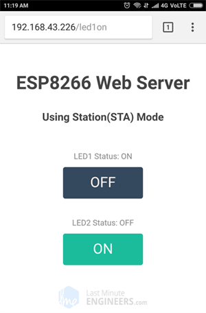 ESP8266 NodeMCU Web Server Station Mode Web Page - LED Control