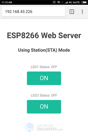 ESP8266 NodeMCU Web Server Station Mode - Web Page