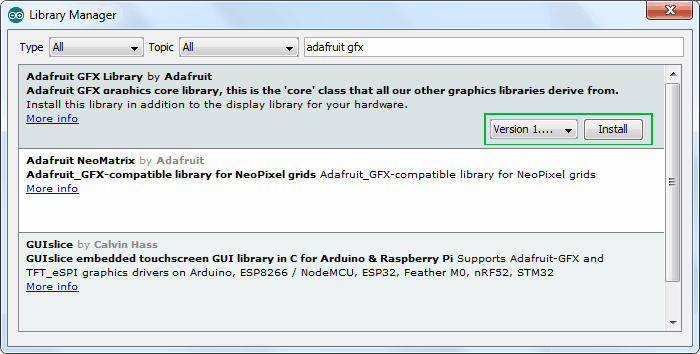 Installing Adafruit GFX Graphics Core Library