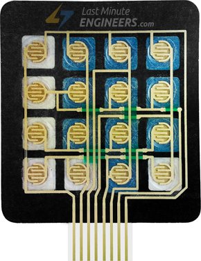 Internal Conductive Traces of 4x3 Membrane Keypad On Back Side