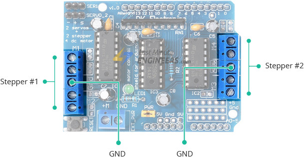 l293d motor driver shield stepper motor connections