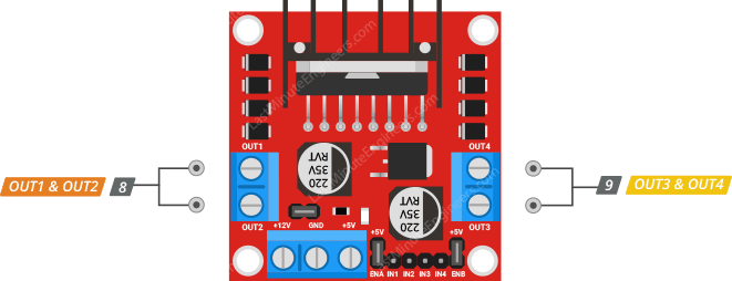 l298n module motor output connection pins