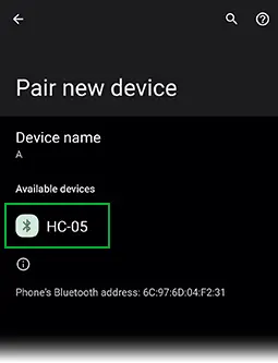 select hc05 from all discovered devices