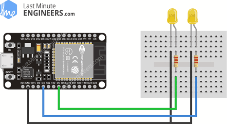 Simple ESP32 Web Server Wiring Fritzing Connections with LED