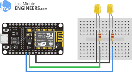 Simple ESP8266 NodeMCU Web Server Wiring Fritzing Connections with LED
