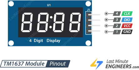 tm1637 4 digit 7 segment display module pinout