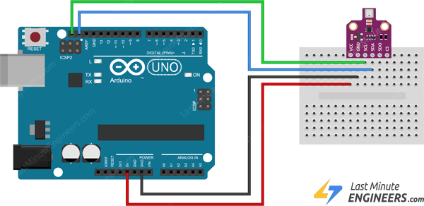 wiring connecting bme680 sensor module with arduino through i2c interface