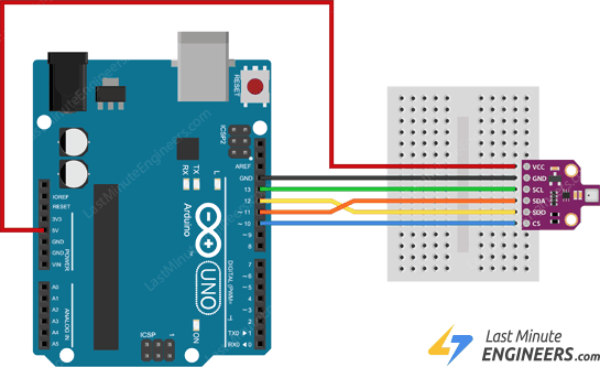 wiring connecting bme680 sensor module with arduino through spi interface