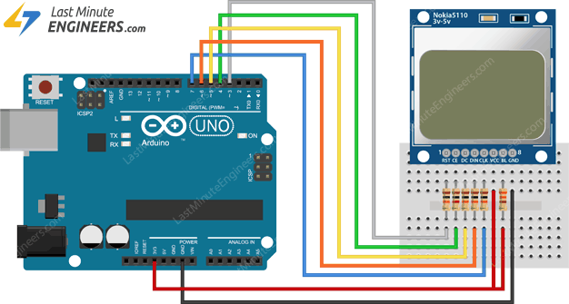 Wiring Connecting Nokia 5110 LCD module with Arduino UNO