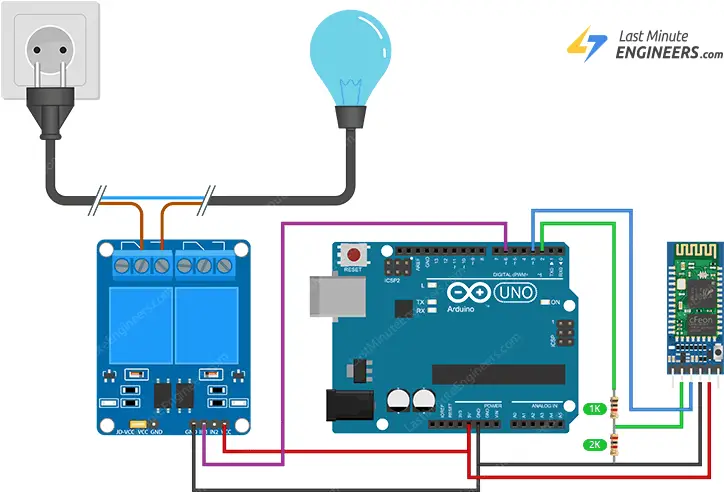 wiring hc05 bluetooth module and relay to arduino