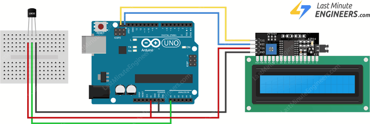 wiring lm35 temperature sensor to arduino and i2c lcd