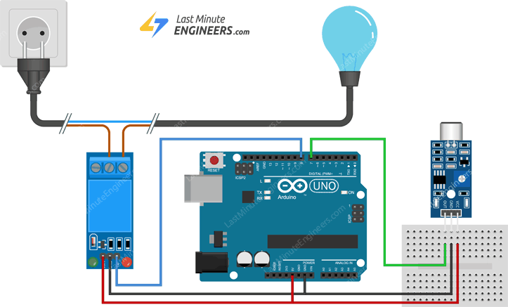 wiring sound sensor and relay with arduino