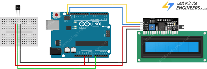 wiring tmp36 temperature sensor to arduino and i2c lcd