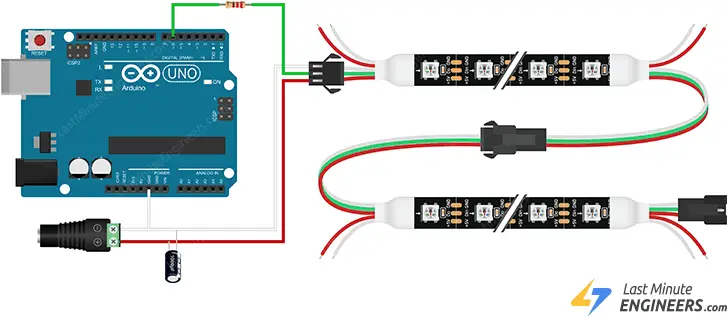 wiring ws2812b strip to arduino using external supply