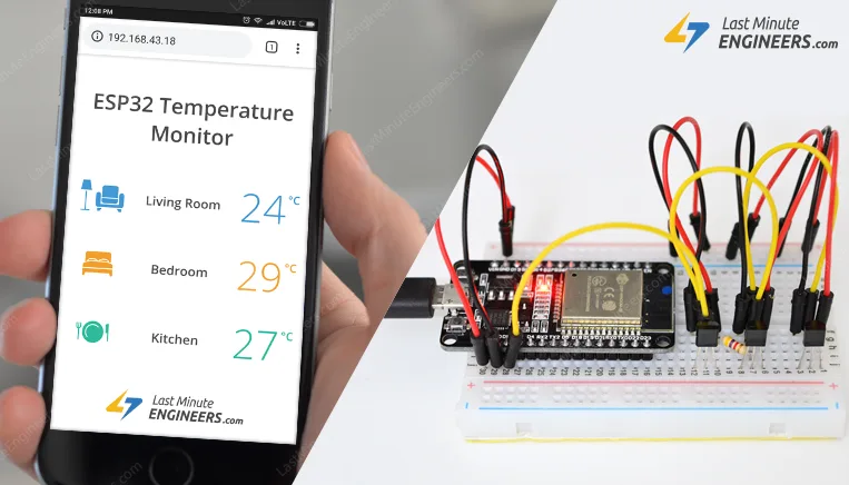 Tutorial for Displaying Values of Multiple DS18B20 Temperature Sensors on ESP32 Web Server