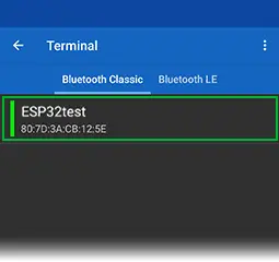 select esp32test from a list of paired devices