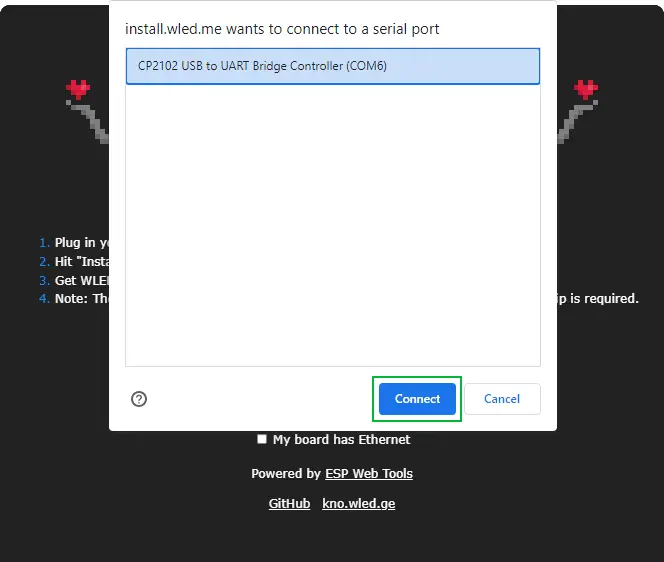 wled select com port